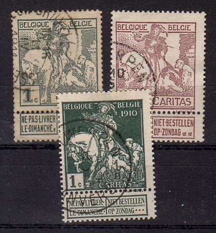 Briefmarken Belgien 81-82 + 85 I o