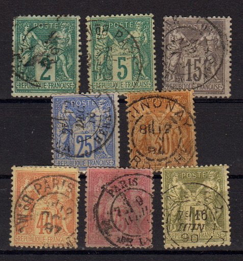 Briefmarken Frankreich 57 + 59 + 61 + 63-67 II o