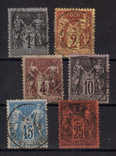 Briefmarken Frankreich 68-69 + 71-74 o