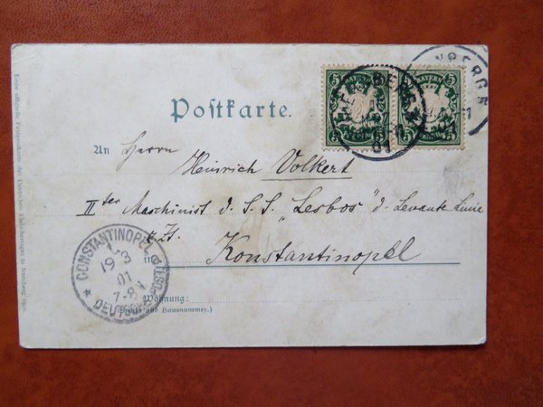 Ansichtskarte / Brief Deutsches Reich - Nürnberg / Fleischhaus 1901 nach Konstantinopel
