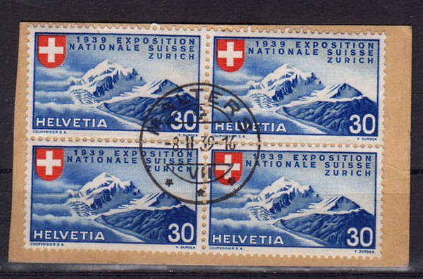 Briefmarken Schweiz 340 o 4er Block auf Papier
