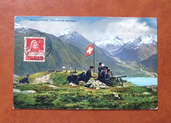 Ansichtskarte Schweiz Gebirgsartillerie 1916 mit Stempel Brig