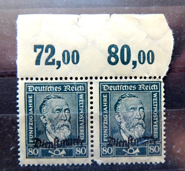 Briefmarke Deutsches Reich Dienstmarke 133 POR ** waagrechtes Pärchen. Beschädigt!
