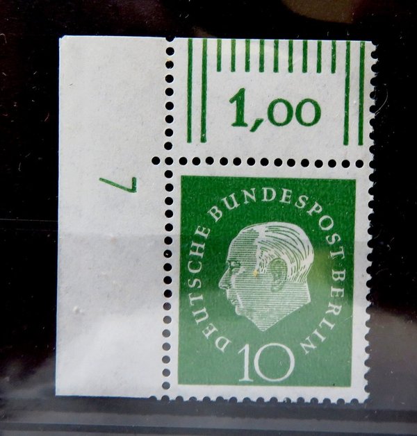 Briefmarke Berlin 183 ** linker oberer Eckrand mit Druckerzeichen 7