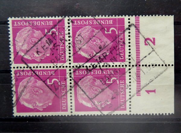Briefmarke BRD 179 o UR Viererblock mit Bahnpoststempel