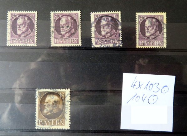 Briefmarke Bayern 4x103 und 104 o