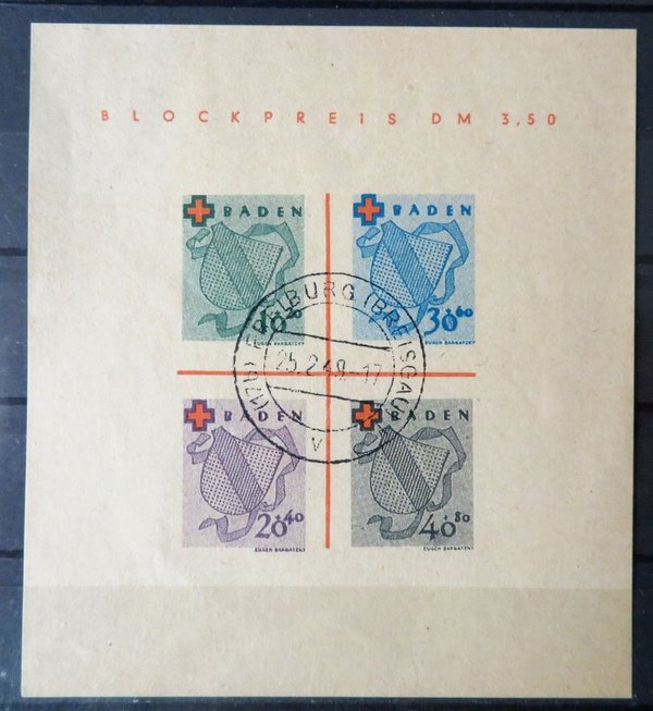 Briefmarke Französische Zone Baden Nachdruck Block 2 o. Nachdruck von 1984!