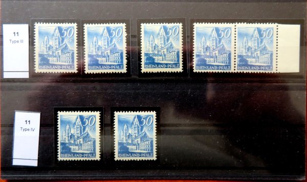 Briefmarke Französische Zone Rheinland-Pfalz 11 ** mit diversen Spezialitäten