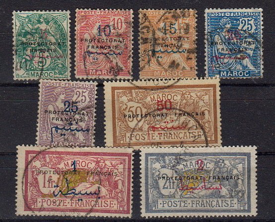 Briefmarken Marokko 4-6 + 8-9 +14-16 o