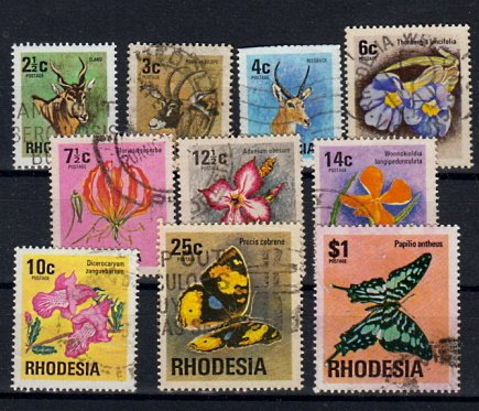 Briefmarken Rhodesien 141-43 + 45-49 + 51 + 53 o