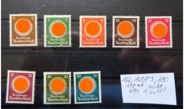 Briefmarke Deutsches Reich Dienstmarke 166, 168/73, 177 alles **