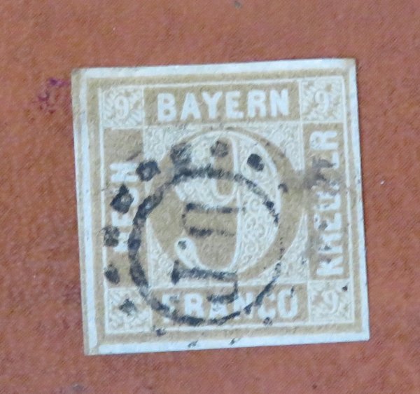 Briefmarke Bayern 11 o mit Bahnpoststempel!