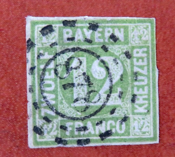 Briefmarke Bayern 12 o mit seltenem Stempel 878 Neuendettelsau