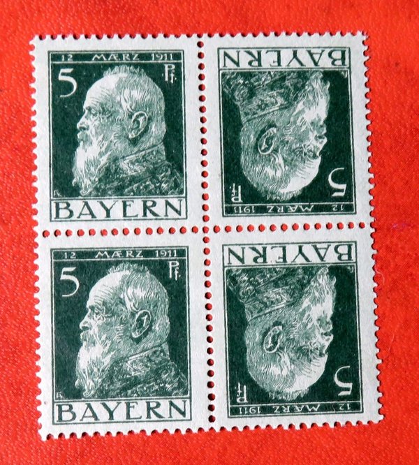 Briefmarke Bayern K1 III ** Kehrdruck der 77 als Viererblock
