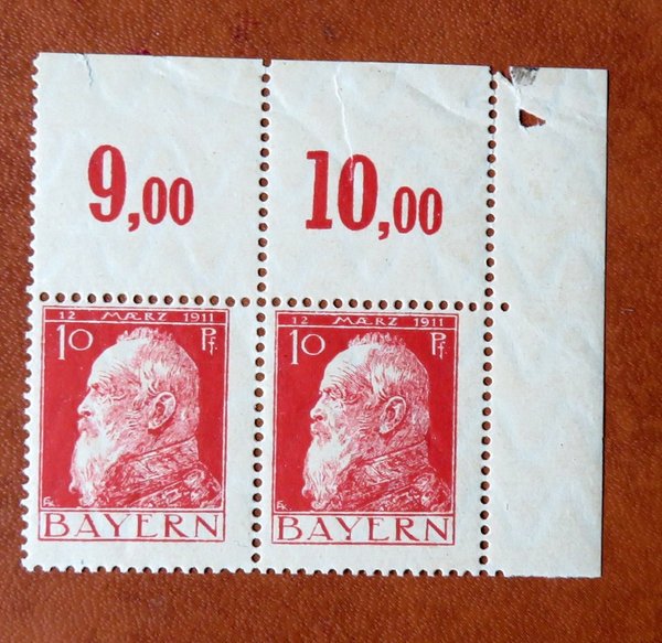 Briefmarke Bayern  78 I ** waagrechtes Pärchen rechter oberer ER