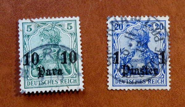Briefmarke Deutsche Auslandspost in der Türkei 36 o und 38 o