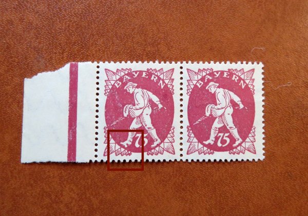 Briefmarke Bayern 186 ** waagrechtes Pärchen links  Plattenfehler I
