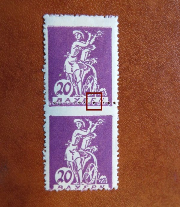 Briefmarke Bayern 181 * / ** senkrechtes Pärchen oben Plattenfehler III verzähnt