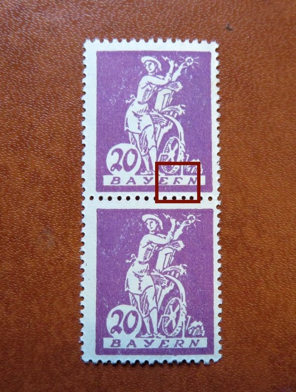 Briefmarke Bayern 181 ** senkrechtes Pärchen oben  Plattenfehler III