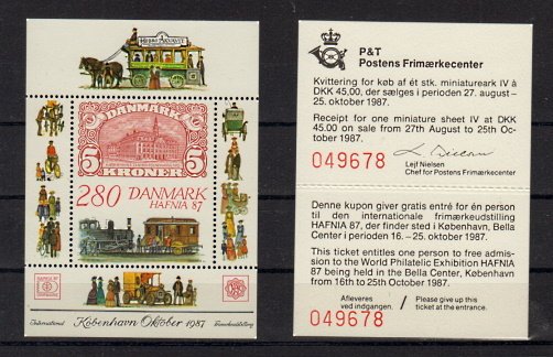 Briefmarken Dänemark Block 7 ** mit Eintrittskarte