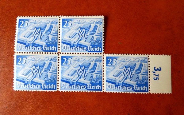Briefmarke Deutsches Reich 742 ** Fünferblock mit RS