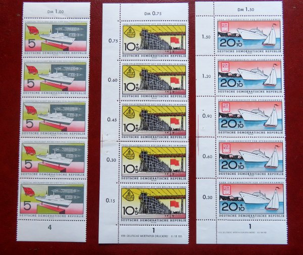 Briefmarke DDR 768/770 ** 5 er Streifen. 769/70 mit DV!