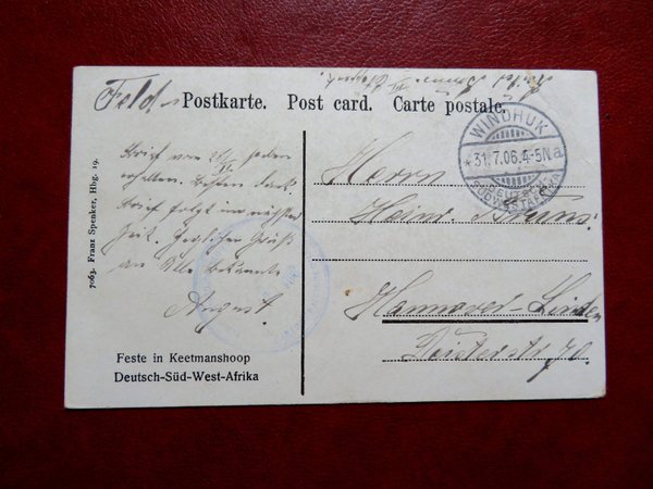 Ansichtskarte / Brief Deutsche Kolonie Deutsch-Südwestafrika Keetmanshoop Feste. Feldpost 1906