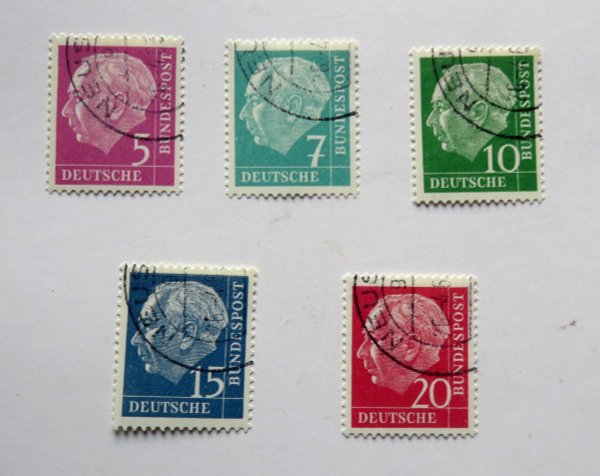 Briefmarke BRD 179/186 y o. Heuss Lumogen!