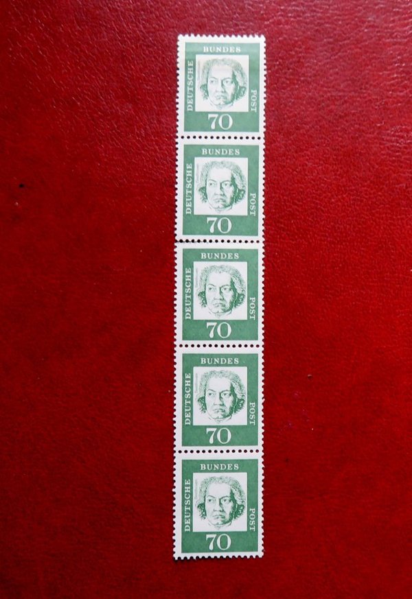 Briefmarke BRD 358 ** 5 er Streifen, Rollenanfang!