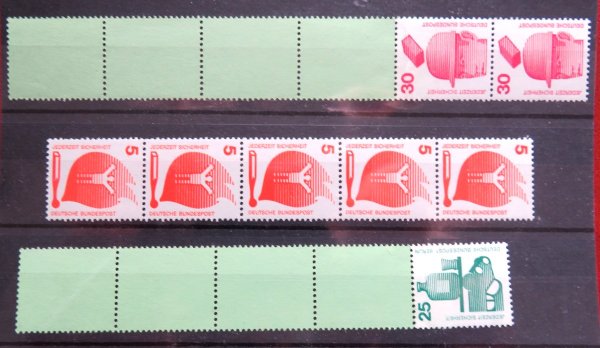 Briefmarke BRD 694 ** 5 er Streifen und 697, 698 ** Endstreifen