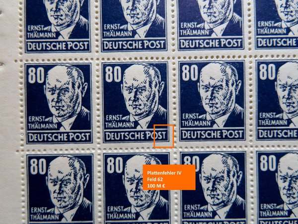 Briefmarke DDR 339 ** 2 komplette Bögen der 339 v und 339 z mit insgesamt 6 teuren Plattenfehlern