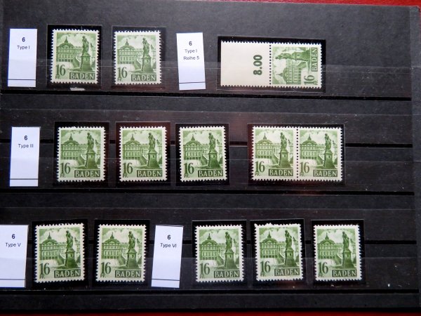 Briefmarke Französische Zone Baden 6 ** mit Spezialitäten und Plattenfehlern