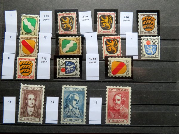 Briefmarke Französische Zone 1/13 ** mit Varianten und teilweise geprüft