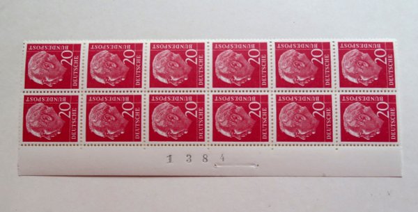 Briefmarke BRD 185 ** Zwölferblock mit Bogenzählnummer