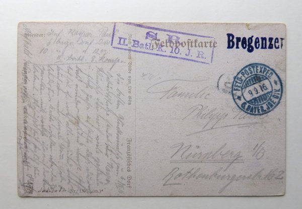 Ansichtskarte 1. Weltkrieg  Franz. Dorf Feldpost 9.9.1916 der 6. Bayerischen Infantriedivision