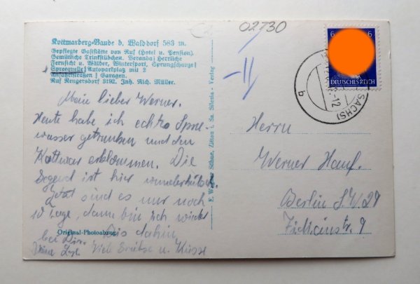 Ansichtskarte Walddorf in Sachsen. Blick von der Kottmarberg-Baude nach dem Löbauer Berg. 1942