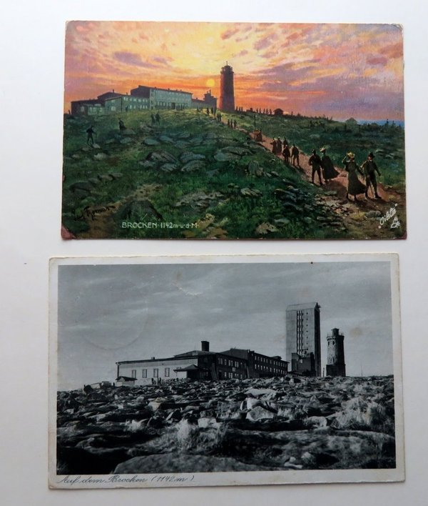 Ansichtskarte Brocken. 2 Ansichtskarten vom Brocken mit Brockenhotel. 1912 und  30 er Jahre