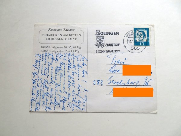 Ansichtskarte Werbekarte für Rössli Zigarren mit einem Foto von Curd Jürgens 1965 gelaufen! Selten!