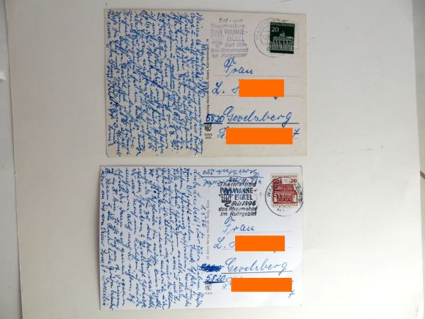 Ansichtskarten Wanne-Eickel aus den 60 er Jahren. 2 gelaufene Karten.