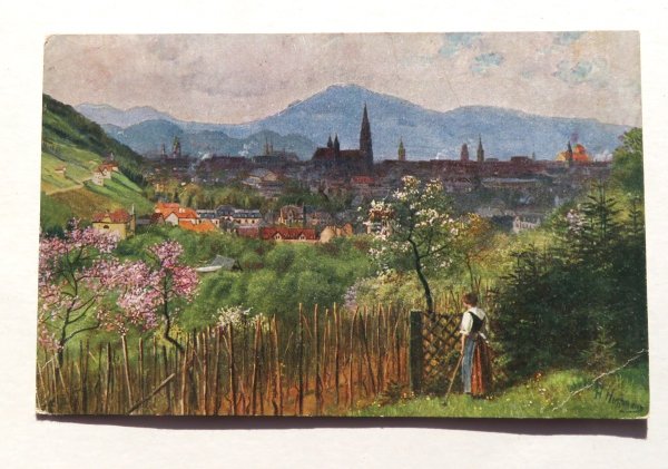 Ansichtskarte Freiburg Künstlerkarte. 1942 gelaufen.
