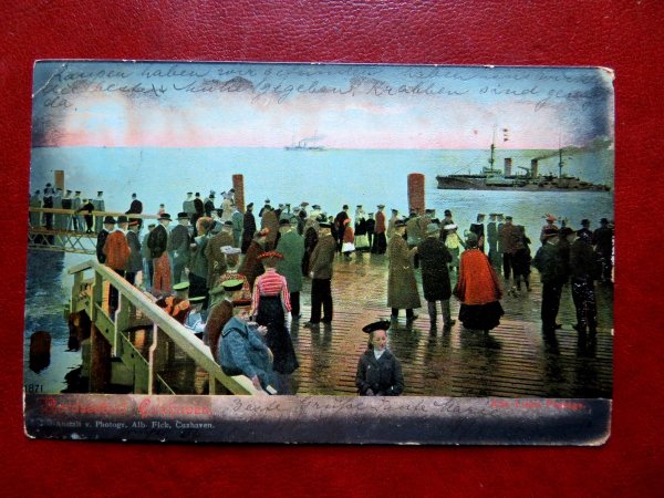 Ansichtskarte Cuxhafen 1905 mit Schiffen im Hintergrund