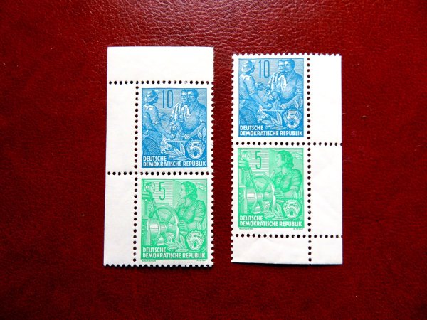 Briefmarke DDR 2 x  S5 ** mit 406 und 453 OR und UR