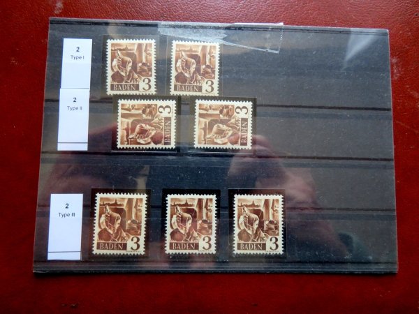 Briefmarke Französische Zone Baden 2 ** verschiedene Typen