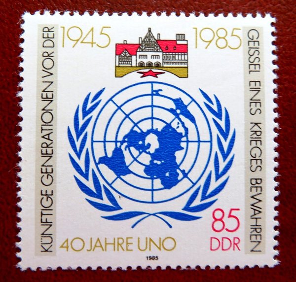 Briefmarke DDR 2982 ** Plattenfehler I, weißer Fleck auf Afrika