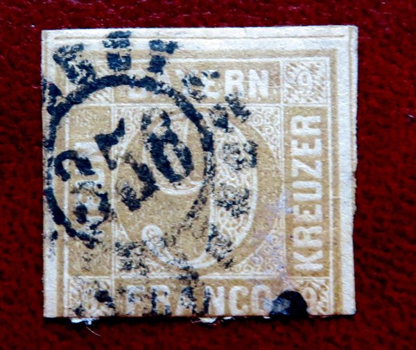 Briefmarke Bayern 11 o mit Mühlradstempel 356