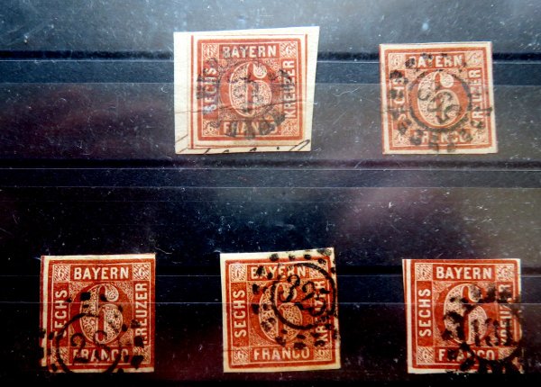 Briefmarke Bayern 4 II o. Lot von 5 Marken. Nicht nach Farben und Stempel untersucht!