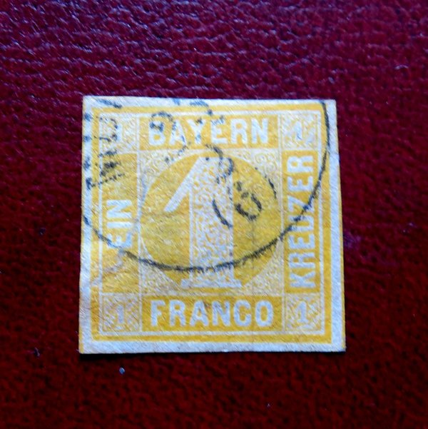 Briefmarke Bayern 8 o. Bei der Marke wurde wohl ein Riss geklebt!