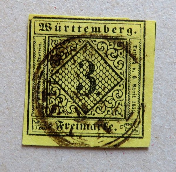 Briefmarke Württemberg 2 o. Besonderheit Randlinie links oben gebrochen