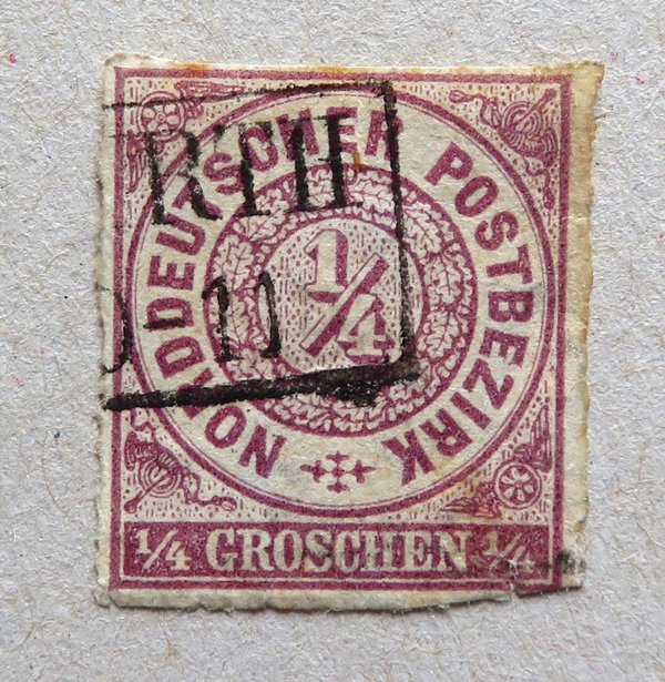 Briefmarke Norddeutscher Postbezirk 1 o. Recht unten angeschnitten