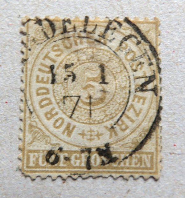 Briefmarke Norddeutscher Postbezirk 18  o. Ein Eckzahn nicht ok